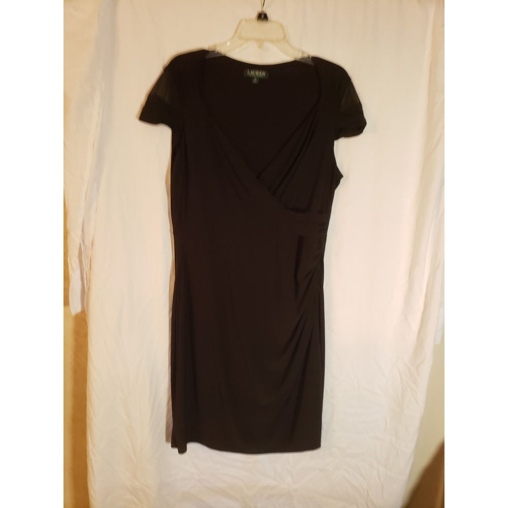 Women's Lauren Ralph Lauren Black Side Ruched Short Sleeve Dress Size 16